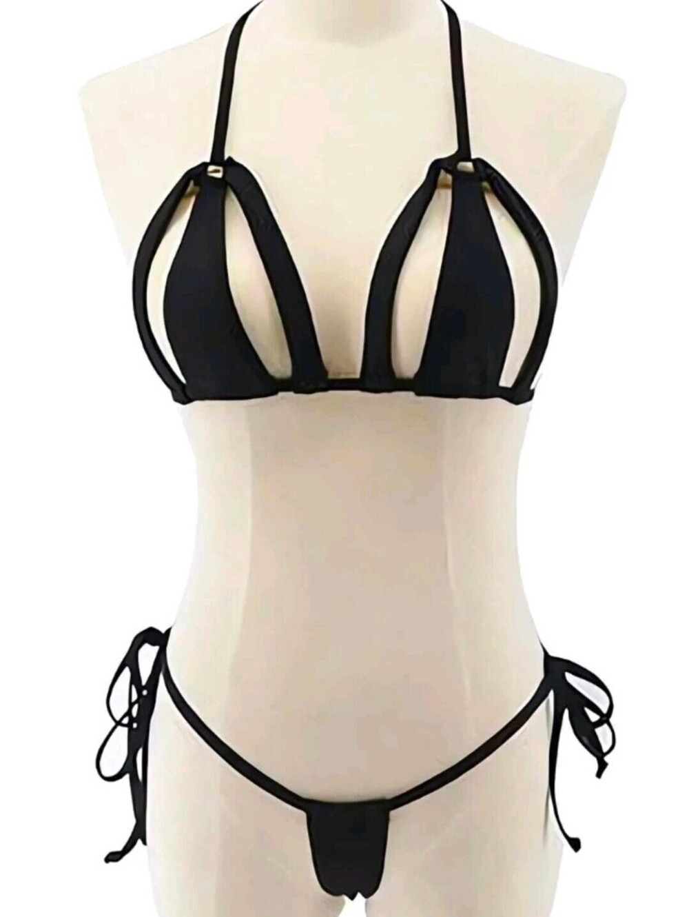 NWT XL Black Cutout Strappy Micro Bikini